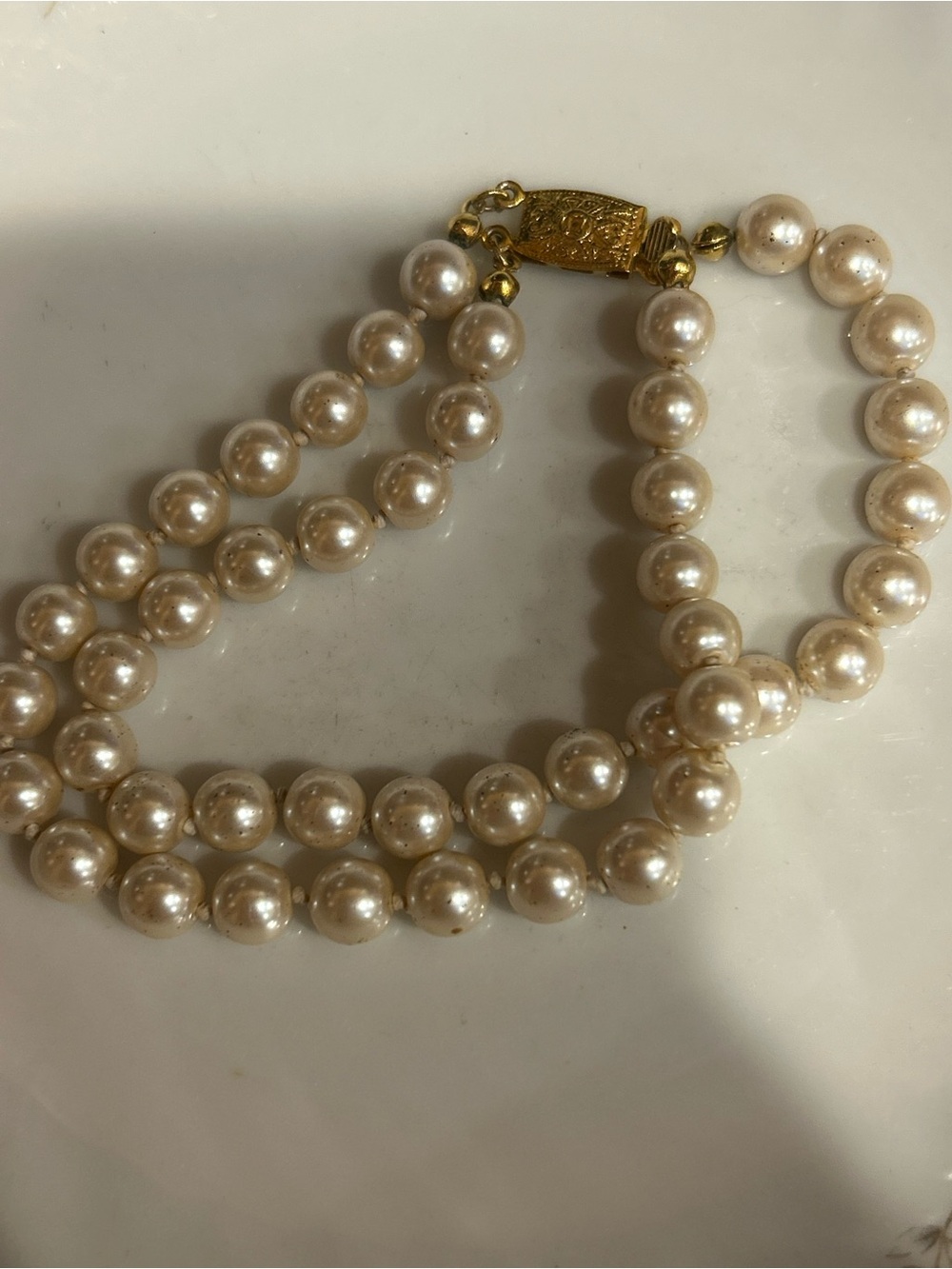 Vintage Classic Ivory Pearl Double-Strand Bracelet with Gold Clasp
